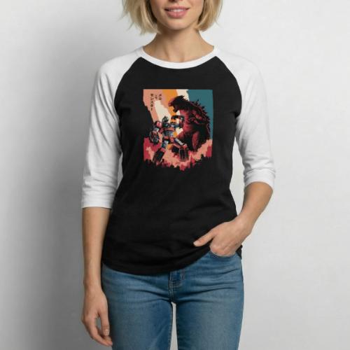 Steel vs Scales: Mecha vs Monster Battle Design - Unisex Baseball T-Shirt