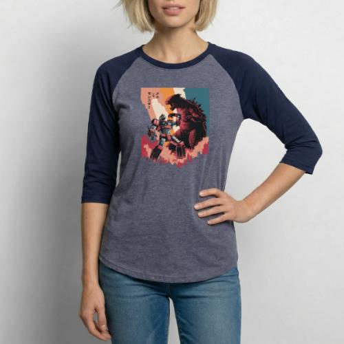 Steel vs Scales: Mecha vs Monster Battle Design - Unisex Baseball T-Shirt