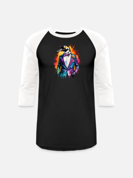 Penguin in suit - Unisex Baseball T-Shirt - black/white