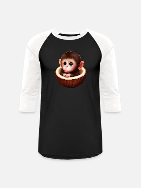 Monkey in a coconut - Unisex Baseball T-Shirt - black/white