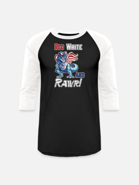Red White And Rawr - Unisex Baseball T-Shirt - black/white