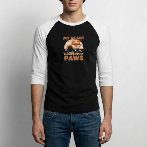 My Heart Walks on Four Paws – Pomeranian tee - Unisex Baseball T-Shirt