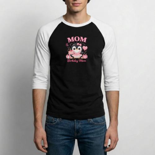 Cute Penguin Birthday Mom Kawaii Cake Balloon Gift - Unisex Baseball T-Shirt