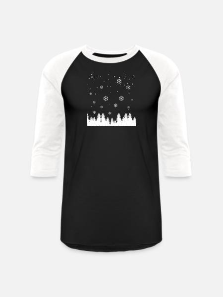 Snowflakes And Pine Trees - Unisex Baseball T-Shirt - black/white