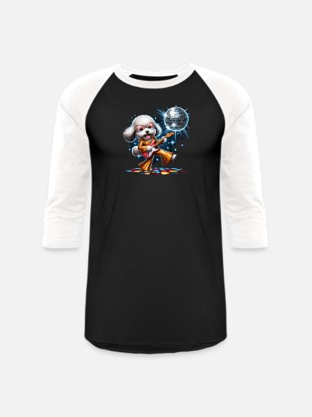 Disco Guitar Poochon dog - Unisex Baseball T-Shirt - black/white
