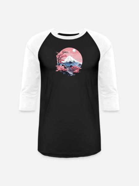 Mount Fuji Sakura - Unisex Baseball T-Shirt - black/white