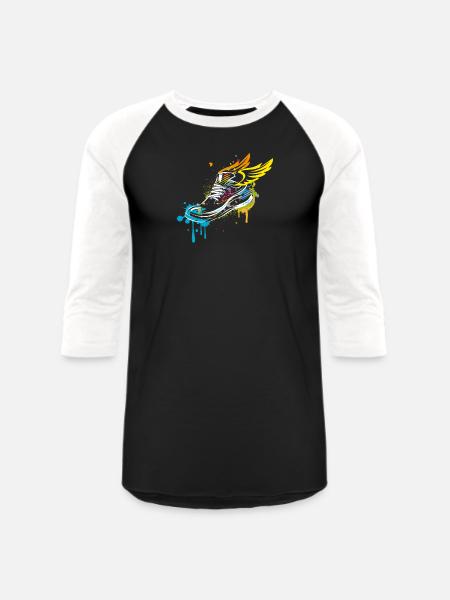Sneaker graffiti with wings - Unisex Baseball T-Shirt - black/white