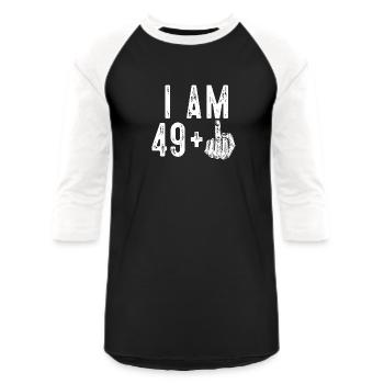 50th birthday gift - Unisex Baseball T-Shirt - black/white - Front - AI Model Female 172 light (172cm) & AI Model Male 178 light (178cm)