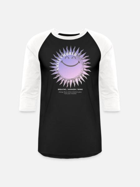 SmileyWorld Smiling Sun In Purple - Unisex Baseball T-Shirt - black/white