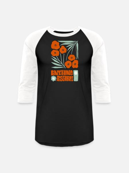 Anything Is Possible Poppies - Unisex Baseball T-Shirt - black/white