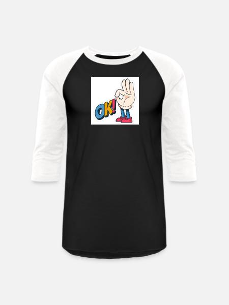 Hand Gesture OK with Bold Text - Unisex Baseball T-Shirt - black/white