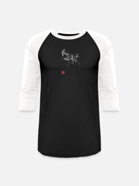 Whisper Cat Inkwash Portrait - Unisex Baseball T-Shirt - black/white