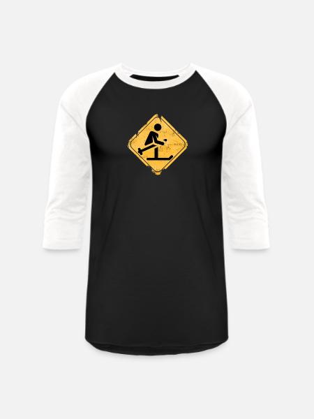 Snowboard Jump Hazard Sign - Unisex Baseball T-Shirt - black/white