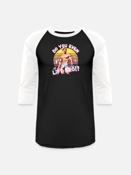 Retro Muscle Lift Meme - Unisex Baseball T-Shirt - black/white