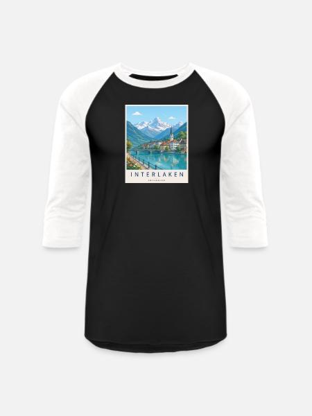 Interlaken Alpine Lakescape - Unisex Baseball T-Shirt - black/white