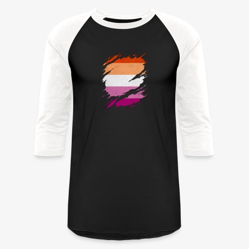 Lesbian Pride Flag Ripped Reveal - Unisex Baseball T-Shirt
