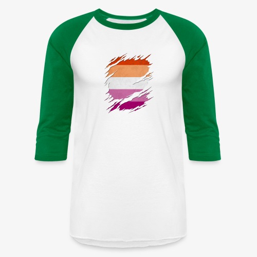 Lesbian Pride Flag Ripped Reveal - Unisex Baseball T-Shirt