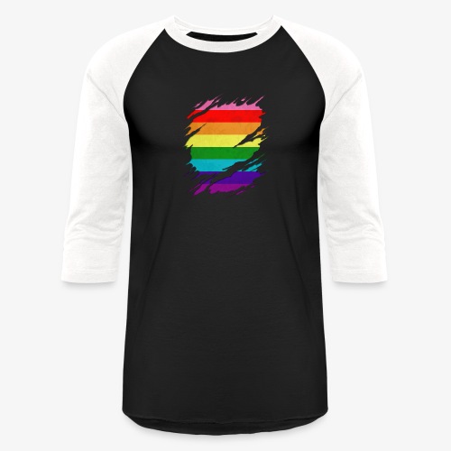 Original Gilbert Baker LGBT Gay Pride Flag Ripped - Unisex Baseball T-Shirt