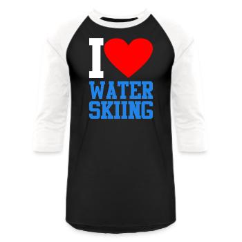 Water Ski - Unisex Baseball T-Shirt - black/white - Front - AI Model Female 172 light (172cm) & AI Model Male 178 light (178cm)