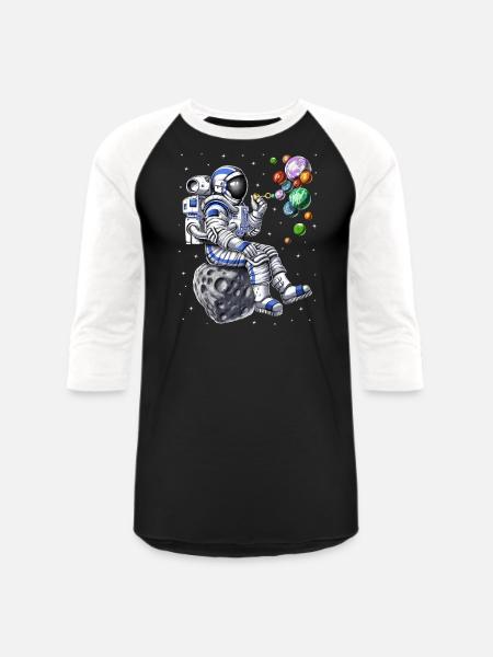 Astronaut Blowing Bubbles - Unisex Baseball T-Shirt - black/white