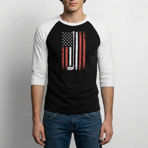 Patriotic Golf T-Shirt | American Flag Golf - Unisex Baseball T-Shirt