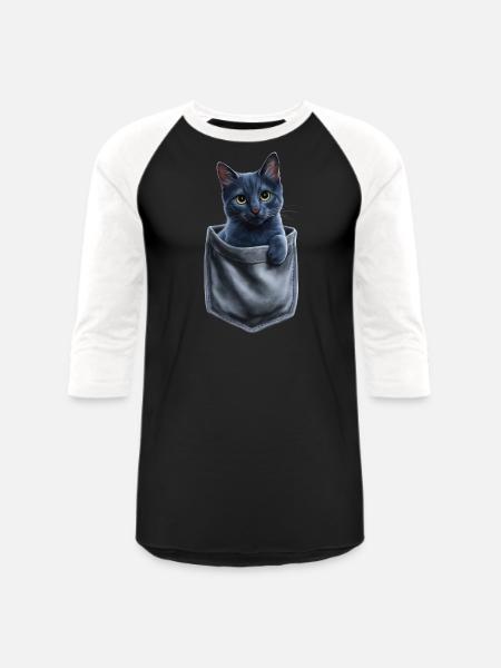 Russian Blue Cat In Pocket - Unisex Baseball T-Shirt - black/white