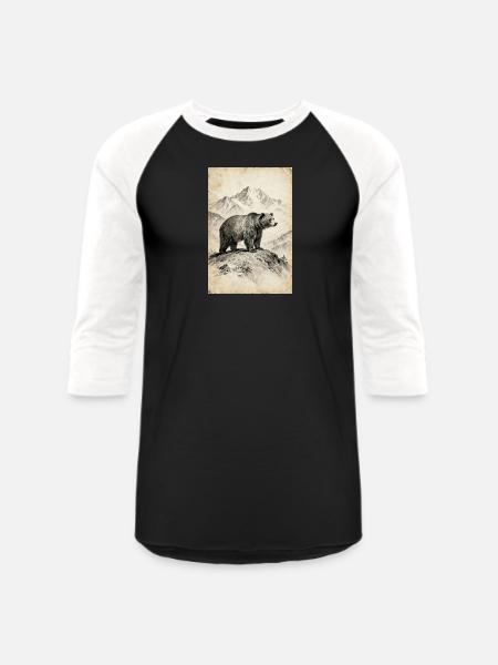 Bear on Alpine Ridge Sketch - Unisex Baseball T-Shirt - black/white