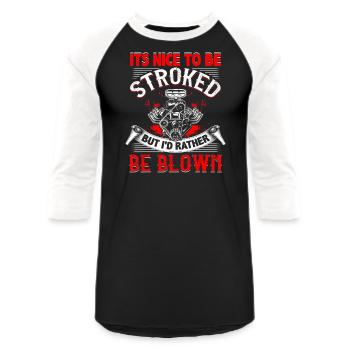Nice To Be Stroked Funny Racing Mens Drag Race - Unisex Baseball T-Shirt - black/white - Front - AI Model Female 172 light (172cm) & AI Model Male 178 light (178cm)