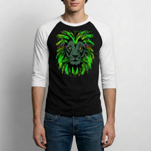 Green Lion Head Portrait Drawing - Green Lion - Unisex Baseball T-Shirt