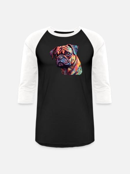 Pug Polygon - Unisex Baseball T-Shirt - black/white