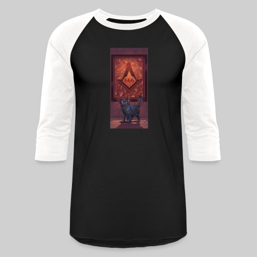 666 Three Eyed Satanic Kitten with Stained Glass - Unisex Baseball T-Shirt