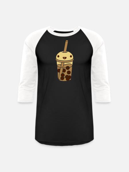 anime face bubble tea - Unisex Baseball T-Shirt - black/white