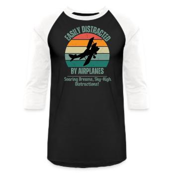 Pilot Aviation, Easily Distracted By Airplanes - Unisex Baseball T-Shirt - black/white - Front - AI Model Female 172 light (172cm) & AI Model Male 178 light (178cm)