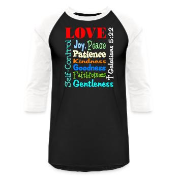 Fruits of the Spirit, Galatians 5:22 Christian - Unisex Baseball T-Shirt - black/white - Front - AI Model Female 172 light (172cm) & AI Model Male 178 light (178cm)