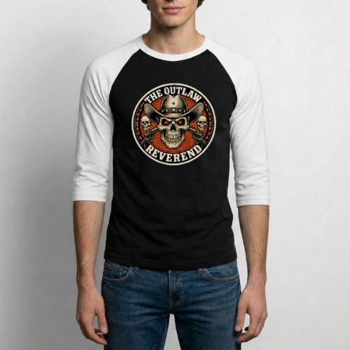 The Outlaw Reverend Skull Face Cowboy - Unisex Baseball T-Shirt