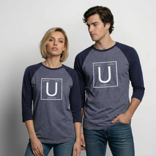 Uranium. Double-sided design. White text. - Unisex Baseball T-Shirt