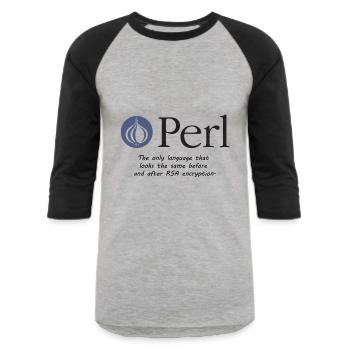 Perl T-Shirt - Unisex Baseball T-Shirt - heather gray/black - Front - AI Model Female 172 light (172cm) & AI Model Male 178 light (178cm)
