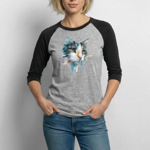 Watercolor cat face - Unisex Baseball T-Shirt