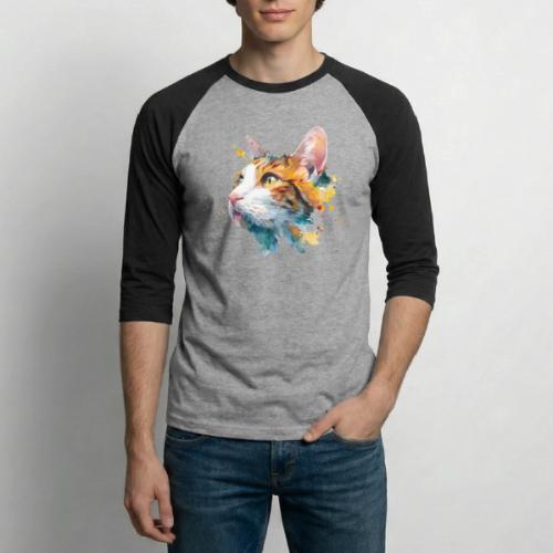 Cat: Feline Ink Burst - Unisex Baseball T-Shirt