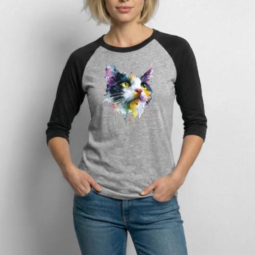 Cat: Painted Purr Expression - Unisex Baseball T-Shirt