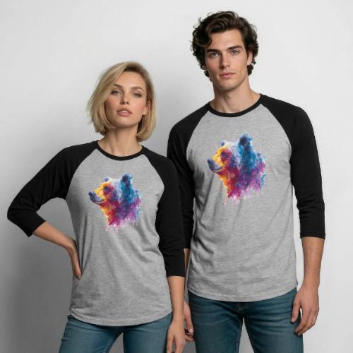 Watercolor Bear Portrait - Unisex Baseball T-Shirt