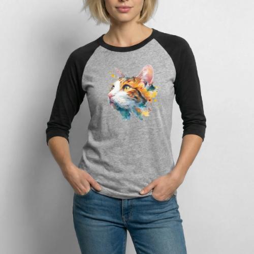 Cat: Feline Ink Burst - Unisex Baseball T-Shirt