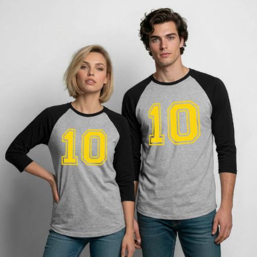 Number 10 in a classic athletic collegiate font - Unisex Baseball T-Shirt