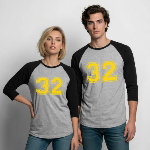 Number 32 in a classic athletic collegiate font - Unisex Baseball T-Shirt