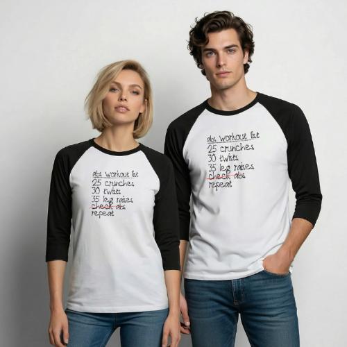 Abs Workout List - Unisex Baseball T-Shirt