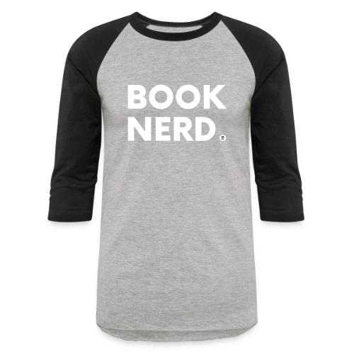 Book Nerd in White - Unisex Baseball T-Shirt