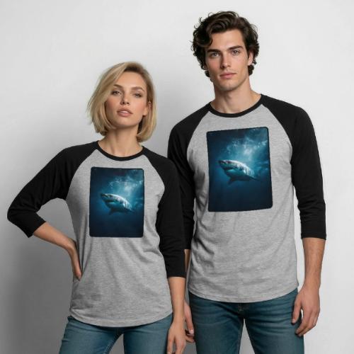 Great White Shark Ocean Design - Unisex Baseball T-Shirt
