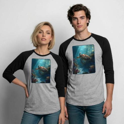 Sea Turtle Coral Reef Design - Unisex Baseball T-Shirt