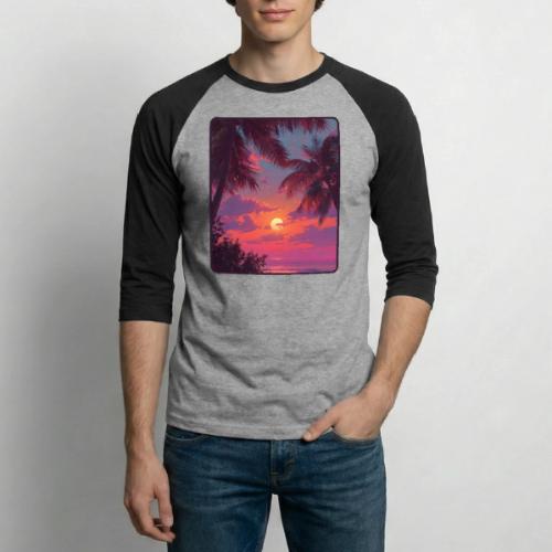 Tropical Sunset Palm Silhouette Design - Unisex Baseball T-Shirt