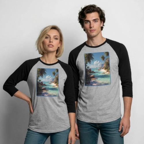 Tropical Island Paradise Ocean Design - Unisex Baseball T-Shirt